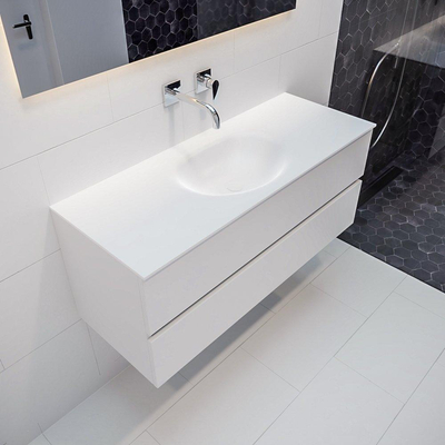 Mondiaz VICA ensemble de meuble de salle de bain - 120cm - meuble sous-vasque talc - 2 tiroirs - lavabo moon milieu - sans trou de robinet - miroir LED - version XL 60cm haut