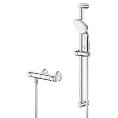 GROHE Precision Flow Ensemble de douche - 62cm - mitigeur thermostatique - douchette ronde - 1 type de jet - flexible lisse - chrome