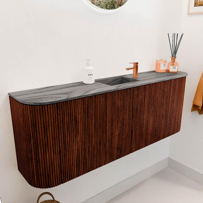 Mondiaz JOYA-DLUX 113.2cm toiletmeubel - ronding links en rechts kleur Ruby - Wastafel FAYE positie Midden 1 kraangat kleur Sombra.