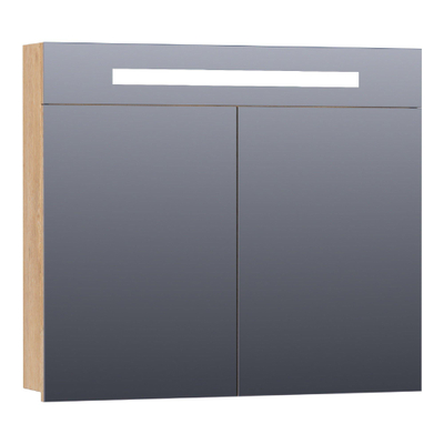 BRAUER Promise spiegelkast - 80x70x15cm - met directe verlichting - 2 enkelzijdige spiegeldeuren - Forest Tan