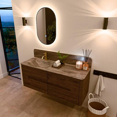 Mondiaz CIRO-DLUX Badkamermeubelset - 130x45x50cm - Solid surface wastafel Oza - 1 wasbak Links - 1 kraangat - 4 lades - Dusk