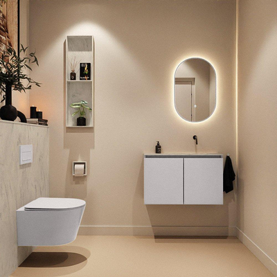 MONDIAZ TURE-DLUX Meuble toilette - 80cm - Cale - EDEN - vasque Opalo - position droite - sans trou de robinet