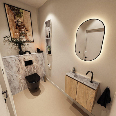MONDIAZ TURE-DLUX 60cm toiletmeubel Washed Oak. EDEN wastafel Glace positie midden. Met 1 kraangat.