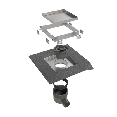 Easy Drain AquaJewels Quattro carrelage 15x15cm avec sortie latérale 50mm garde d'eau 30/35/50mm AJQ 15X15 T