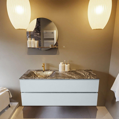 Mondiaz VICA-DLUX ensemble de meuble de salle de bain - 130cm - meuble sous-vasque argile - 2 tiroirs - lavabo encastré nuage gauche - 1 trou de robinet - version haute 60cm - lave