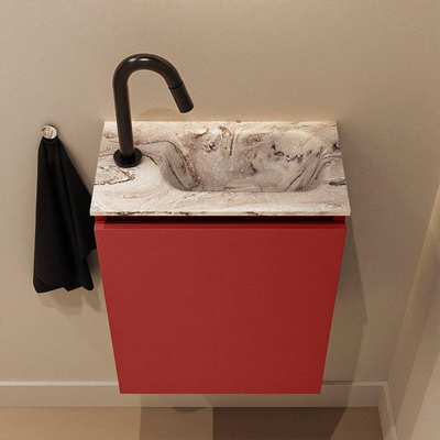 MONDIAZ TURE-DLUX Meuble toilette - 40cm - Fire - EDEN - vasque Glace - position droite - 1 trou de robinet