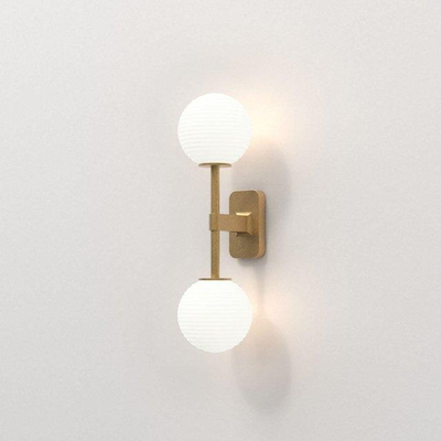 Astro Tacoma Twin Wandlamp/Plafondlamp - 230V - IP44 - bol - geribbeld - wit glas - messing (goud)
