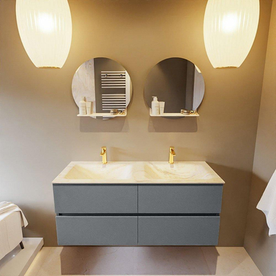 Mondiaz VICA-DLUX ensemble de meuble de salle de bain - 120cm - meuble sous-vasque plata - 4 tiroirs - lavabo encastré cloud double - 2 trous de robinet - miroir modèle spot - version XL 60cm de haut - ostra