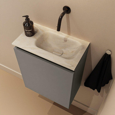 MONDIAZ TURE-DLUX Meuble toilette - 40cm - Smoke - EDEN - vasque Ostra - position droite - sans trou de robinet