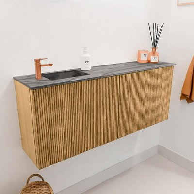 Mondiaz JOYA-DLUX 100cm toiletmeubel - kleur Oak - Wastafel FAYE positie Links 1 kraangat kleur Sombra.