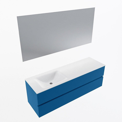 Mondiaz VICA ensemble de meuble de salle de bain - 150cm - meuble sous-vasque jeans - 2 tiroirs - lavabo cloud gauche - sans trous de robinet - couleur talc - miroir LED - version XL 60cm de haut