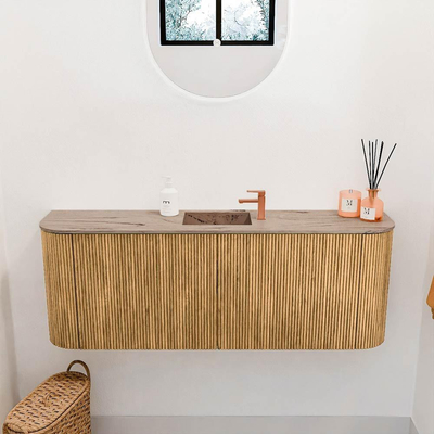 Mondiaz JOYA-DLUX 113.2cm toiletmeubel - ronding links en rechts kleur Oak - Wastafel FAYE positie Midden 1 kraangat kleur Arena.