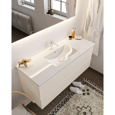 Mondiaz VICA ensemble de meuble de salle de bain - 120cm - meuble sous lavabo lin - 2 tiroirs - lavabo denia milieu - 1 trou de robinet - miroir LED - version XL 60cm haut