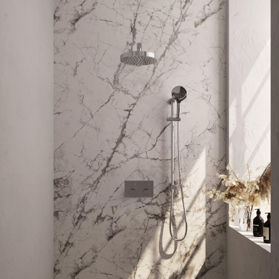 BRAUER Stripe Thermostatische Inbouw Regendouche - drukknoppen - SET 34 - 25cm douchekop - rechte muurarm - 3-standen handdouche - doucheslang - geïntegreerde glijstang - chroom