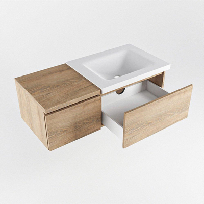 MONDIAZ BUKLA 100cm badmeubel met module 40 kleur Washed Oak met 2 lades. Wastafel CLOUD rechts 0 kraangaten kleur Talc.