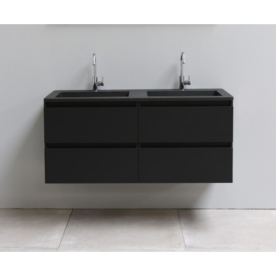 Basic Bella Meuble lavabo acrylique noir avec 2 trous de robinet 120x55x46cm Flat Pack Noir mat
