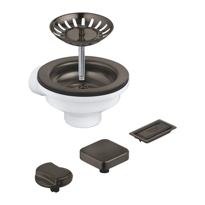 GROHE bonde à panier à commande rotative set - pour 2 éviers - combinaison de trop-plein - hard graphite brossé (gris foncé mat)