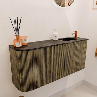 Mondiaz JOYA-DLUX 91.6cm toiletmeubel - ronding links kleur Dusk - Wastafel FAYE positie Rechts 1 kraangat kleur Lava.