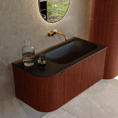 Mondiaz KURVE Badkamermeubelset - 95x46x40cm - 1 lade - 1 deur - wastafel solid surface - rechts - zonder kraangat - Ruby