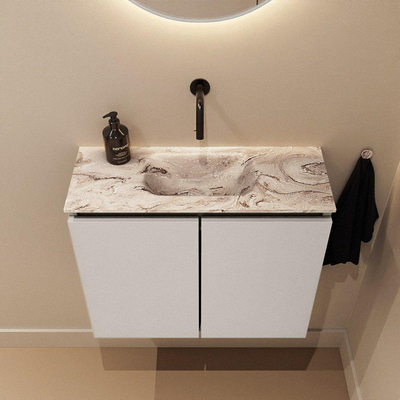MONDIAZ TURE-DLUX Meuble de toilettes 60cm Linen. EDEN lavabo Glace position milieu. Sans trou de robinet.