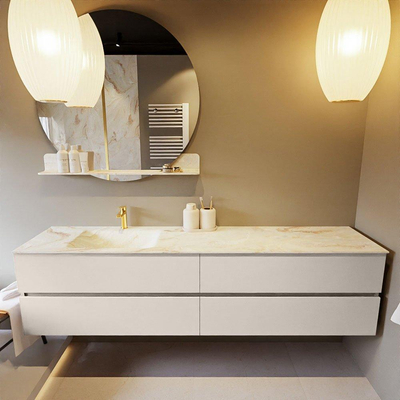 MONDIAZ VICA-DLUX Badkamermeubelset - 200cm - onderkast linen - 4 lades - inbouw wastafel cloud links - 1 kraangat - 60cm hoge versie - frape