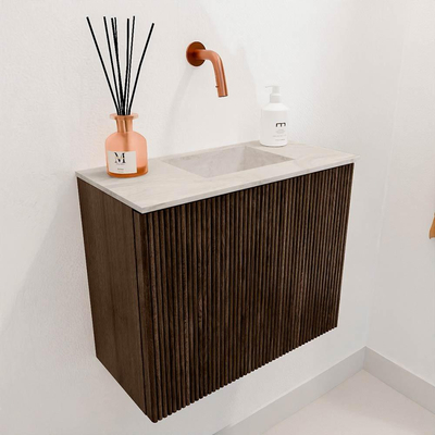 Mondiaz JOYA-DLUX 50cm toiletmeubel - kleur Walnut - Wastafel FAYE positie Rechts Zonder kraangat kleur Ostra.