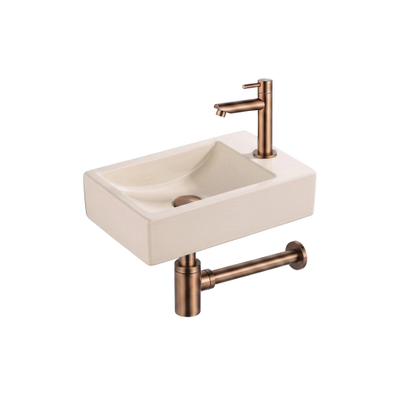 Saniclass Fuente pack lave-mains – rectangulaire – 40 x 22 x 10 cm – Solid Surface beige – robinet cuivre brossé