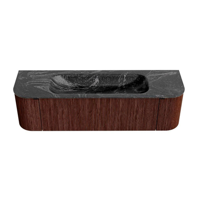 Mondiaz KURVE-DLUX Badkamermeubelset - 160x46x40cm - 1 lade - 2 deuren - wastafel solid surface - midden - zonder kraangat - Ruby