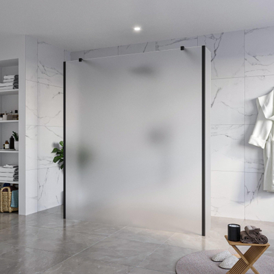 FugaFlow Eccelente Vetro Douche à l'italienne libre - 180x200cm - Verre mat - anti-calcaire - verre de sécurité 8mm - 2 parois latérales 40cm - avec bras muraux et profils d'angle - Noir mat -