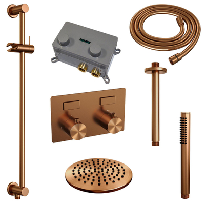 BRAUER Copper Edition ensemble de douche pluie apparent – douche de tête Ø 20 cm – bras de plafond 30 cm – douchette bâton – barre de douche – set 65
