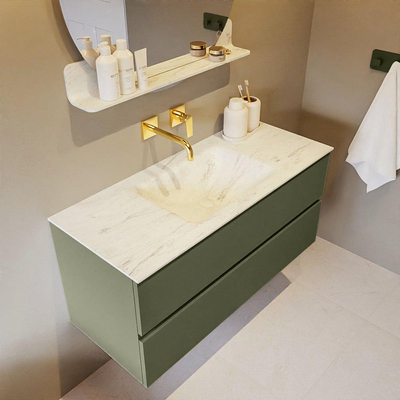 Mondiaz VICA-DLUX ensemble de meuble de salle de bain - 110cm - meuble sous-vasque armée - 2 tiroirs - lavabo encastré nuage milieu - sans trous de robinet - version haute de 60cm - opalo