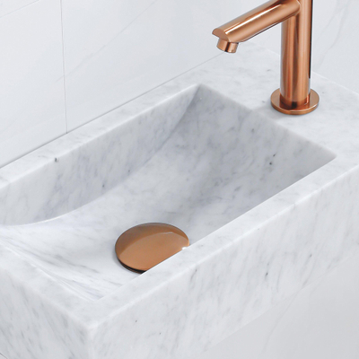 Saniclass Fuente ensemble lave-mains - 40x22 - 1 trou de robinet - droite - marbre - robinet de lave-mains cuivre - blanc