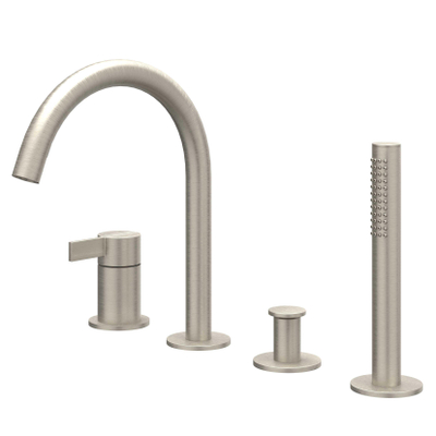 IVY Pact Combinaison de bord de baignoire - 4 voies - robinet mélangeur - bec pivotant - douchette extractible - Nickel brossé PVD