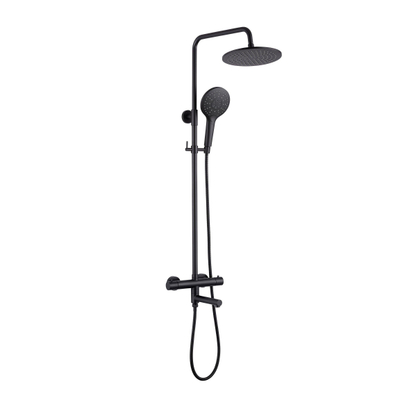 Fortifura Calvi Regendoucheset - thermostatisch - 25cm hoofddouche - metalen slang - ronde handdouche - draaibare baduitloop - mat zwart