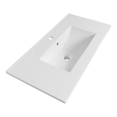 Saniclass Prime Essential Meuble de salle de bain - 80x55x46cm - 1 vasque rectangulaire blanc - 1 trou de robinet - 2 tiroirs - miroir rectangulaire - mat greige (gris)