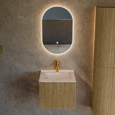 MONDIAZ KURVE-DLUX Meuble de salle de bains 50 cm couleur Dusk avec 1 tiroir et 0 porte. Lavabo GRUNNE Central 1 trou de robinet Nata.