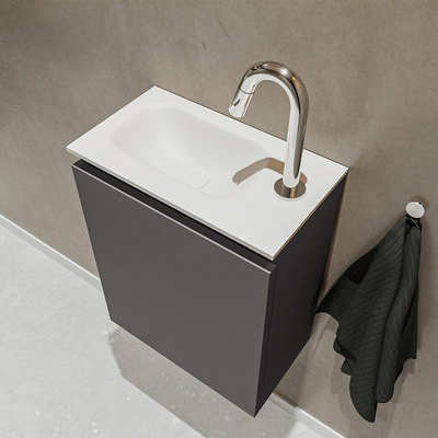 MONDIAZ TURE Fonteinset - 40x23x50cm - 1 kraangat - 1 deur - darkgrey mat - Wasbak links - Solid Surface Wit