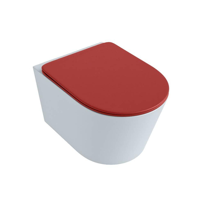 Mondiaz LAVIE hangtoilet – spoelrandloos – 36 x 53 cm – met softclose zitting – Clay (lichtblauw/grijs), zitting Fire (rood)