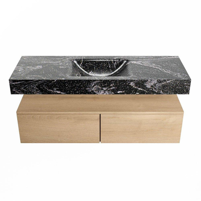 Mondiaz ALAN-DLUX Ensemble de meuble - 130cm - meuble Washed Oak mat - 2 tiroirs - Lavabo Cloud Lava suspendu - vasque Centre - 0 trous de robinet