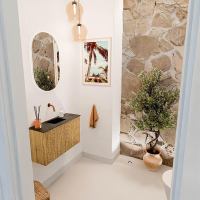 Mondiaz JOYA-DLUX 70cm toiletmeubel - kleur Oak - Wastafel FAYE positie Midden Zonder kraangat kleur Lava.
