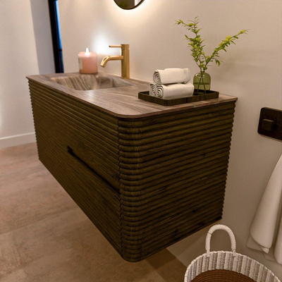 Mondiaz CIRO-DLUX Badkamermeubelset - 110x45x50cm - Solid surface wastafel Sombra - 1 wasbak Links - 1 kraangat - 2 lades - Shadow