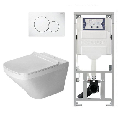 Duravit Durastyle toiletset met inbouwreservoir geberit toiletzitting met softclose en sigma01 bedieningsplaat wit