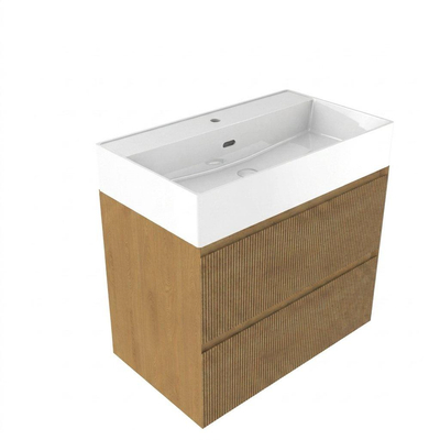 Saniclass Holz Atelier Ensemble meuble de salle de bains - 80x45x72cm - lavabo Legend en céramique blanc - 1 vasque - 1 trou de robinetterie - 2 tiroirs - chêne natural mat (bois)