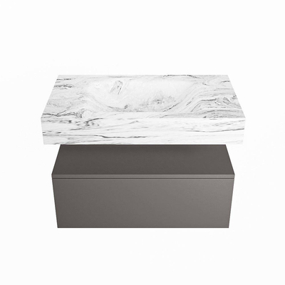 Mondiaz ALAN-DLUX Ensemble de meuble - 80cm - meuble Dark grey mat - 1 tiroir - Lavabo Cloud Glace suspendu - vasque Centre - 1 trou de robinet