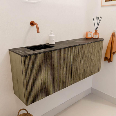 Mondiaz JOYA-DLUX Meuble de salle de bains 111.6cm - arrondi droit couleur Dusk - Vasque FAYE position Gauche Sans trou de robinet couleur Lava.