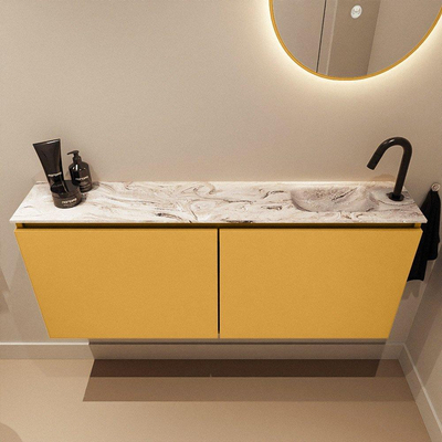 MONDIAZ TURE-DLUX meuble WC 120 cm Ocher. EDEN vasque Glace position droite. Avec 1 trou de robinet.
