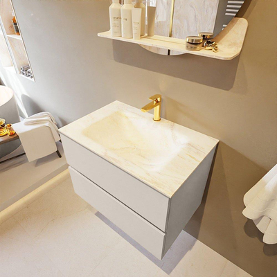 Mondiaz VICA-DLUX Ensemble de meuble de salle de bain - 70cm - meuble sous lavabo lin - 2 tiroirs - lavabo encastré nuage milieu - 1 trou de robinet - version haute 60cm - ostra