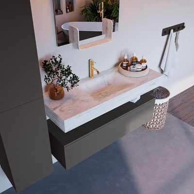 Mondiaz ALAN-DLUX Ensemble de meuble - 120cm - meuble Dark grey mat - 1 tiroir - Lavabo Cloud Opalo suspendu - vasque Centre - 1 trou de robinet