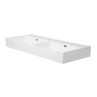 Saniclass Legend Meubelwastafel - 120.5x47x12cm - overloop - 2 wasbakken - zonder kraangat - keramiek - wit glans