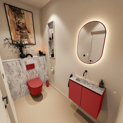 MONDIAZ TURE-DLUX Meuble toilette - 60cm - Fire - EDEN - vasque Glace - position gauche - sans trou de robinet